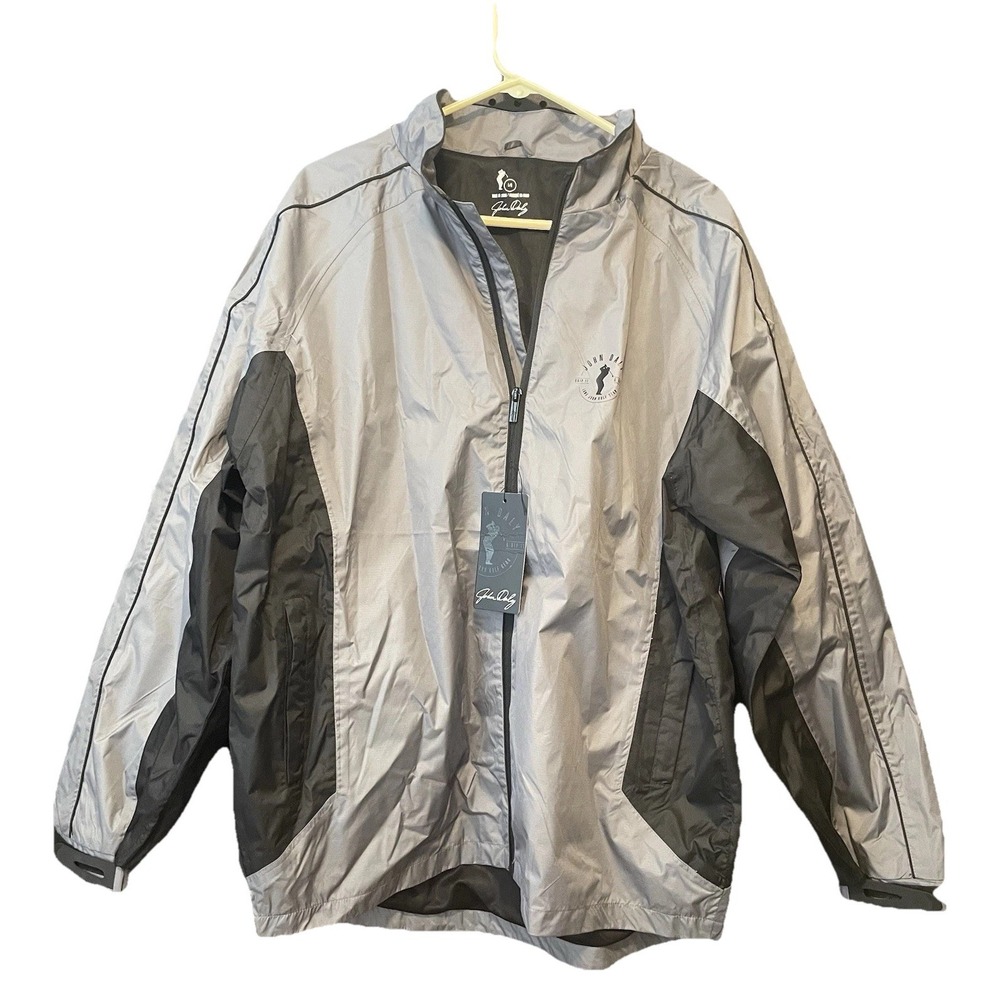 NWT John Daly Golf Jacket Men's L Gray Black Windbreaker Full Zip Long Sleeve